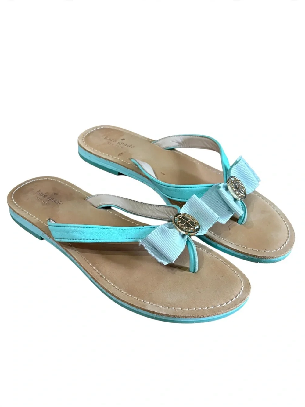 Kate Spade Turquoise Bow Flip Flops Thong Sandals 8.5